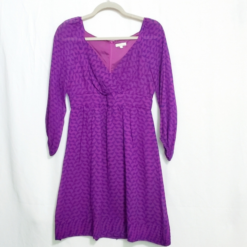 Shoshanna Anthropologie Purple Geometric Print Silk Empire Waist Mini Dress 4